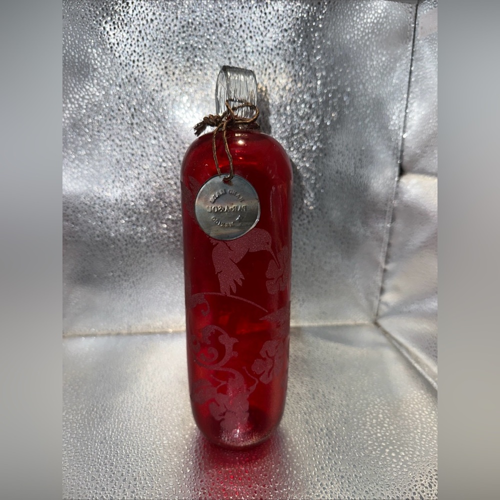 Parasol glass etched red hummingbird feeder hand blown made in Mexico ( no base)